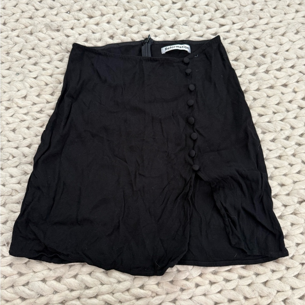 Reformation Black Button-Detail Skirt
